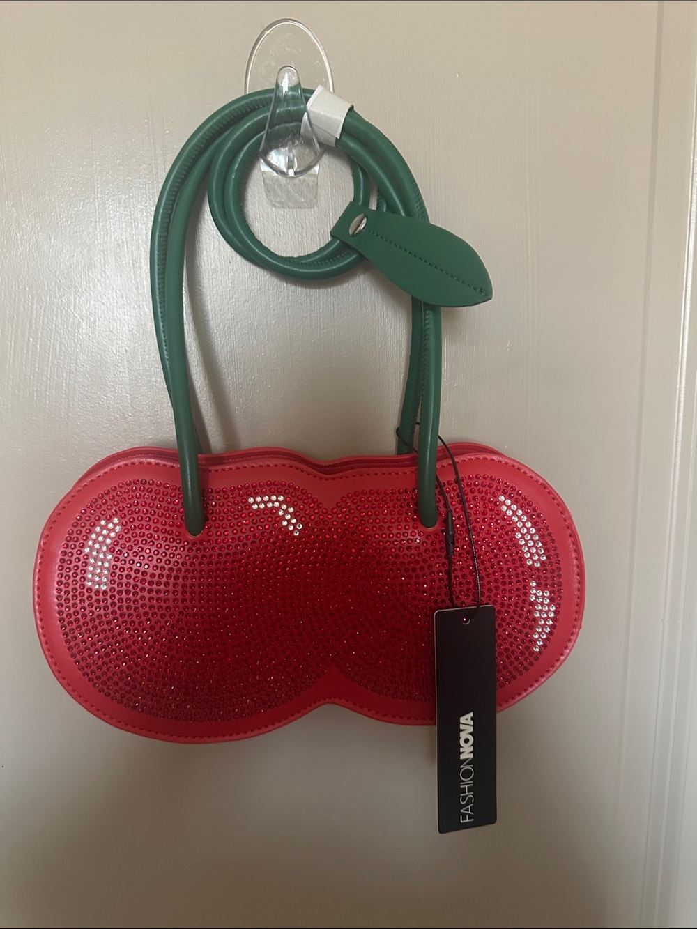 Fashion Nova Red Sequin Mini Bag with Green Handles